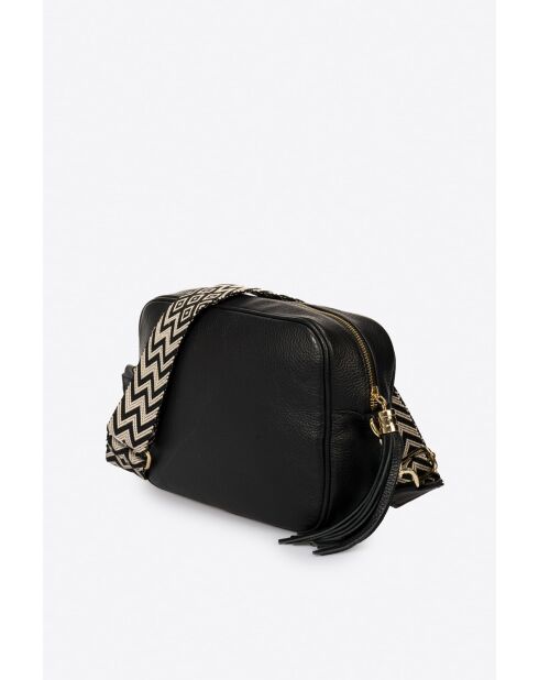 Sac bandoulière en cuir de veau pleine fleur Birgit noir - 28 x 20 x 10 cm