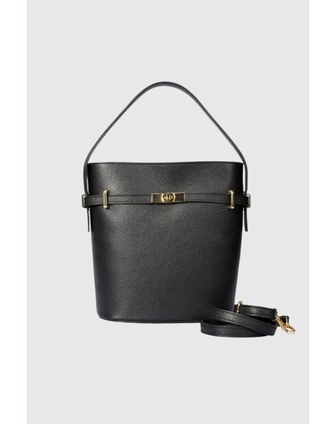 Sac à main en cuir de veau grainé Myrto noir - 30 x 27 x 16 cm