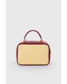Borsa a mano Cecilia in pelle di vitello martellata bordeaux e rafia - 22 x 16 x 11 cm