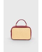 Borsa a mano Cecilia in pelle di vitello martellata bordeaux e rafia - 22 x 16 x 11 cm
