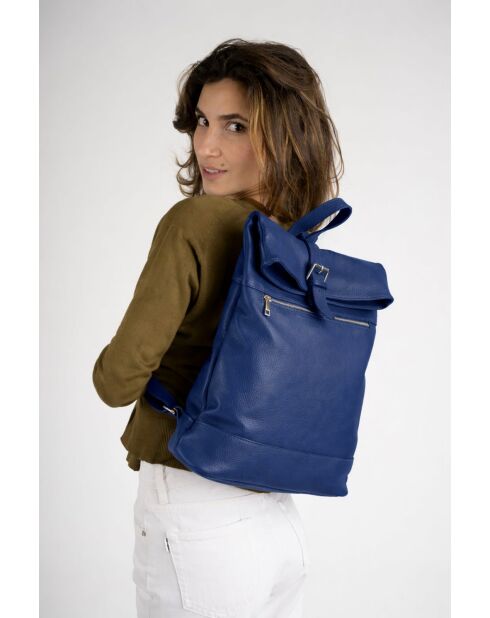 Zaino Carla in pelle di vitello martellata blu - 35 x 40 x 10 cm