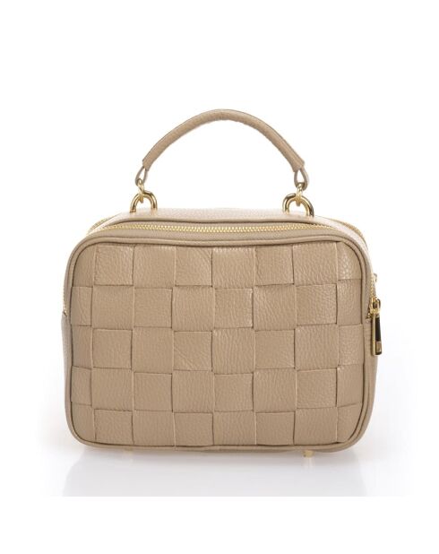 Sac à main en cuir de veau grainé Caterina gris taupe - 22 x 16 x 11 cm