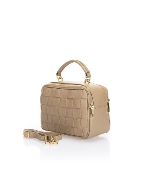 Sac à main en cuir de veau grainé Caterina gris taupe - 22 x 16 x 11 cm