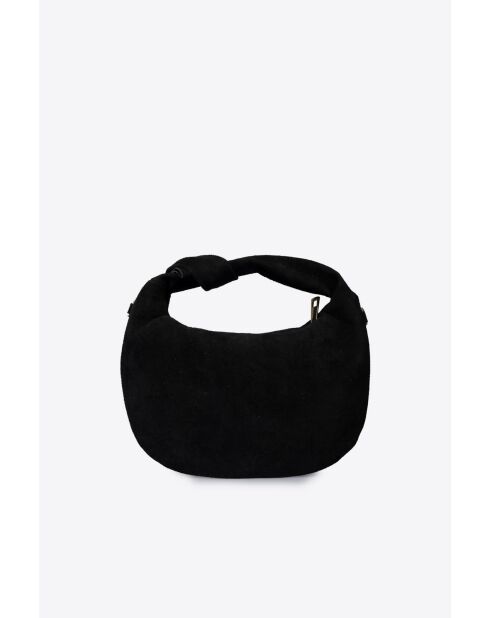 Sac à main en cuir velours Isabelle noir - 27 x 16 x 2 cm