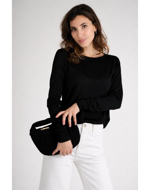 Sac à main en cuir velours Isabelle noir - 27 x 16 x 2 cm