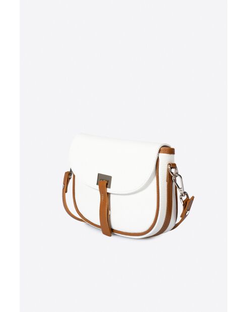 Sac bandoulière en cuir de veau grainé Bela blanc/cognac - 20 x 16 x 7 cm