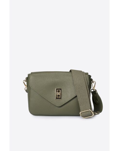 Sac bandoulière en cuir de veau pleine fleur Dale vert olive - 22 x 16 x 7 cm