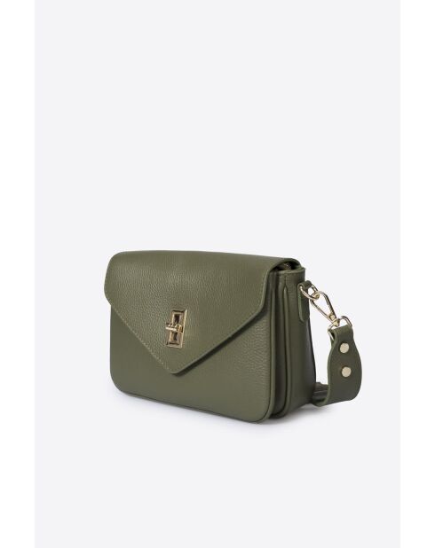 Sac bandoulière en cuir de veau pleine fleur Dale vert olive - 22 x 16 x 7 cm