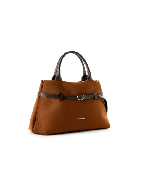 Tote bag en cuir Vittoria suède marron - 40x17x26 cm