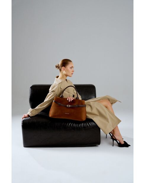 Bolso Vittoria de piel gamuza marrón - 40x17x26 cm