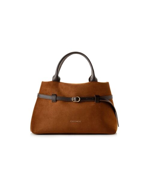 Tote bag en cuir Vittoria suède marron - 40x17x26 cm