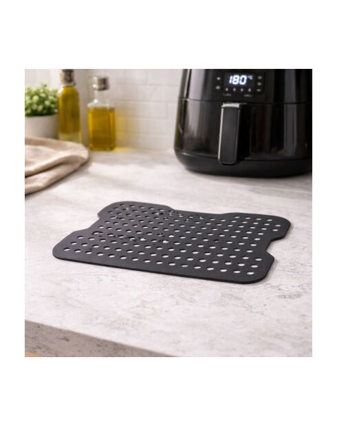 Tapis de cuisson rectangulaire en silicone Airfryer gris - 19,5x13x2 cm
