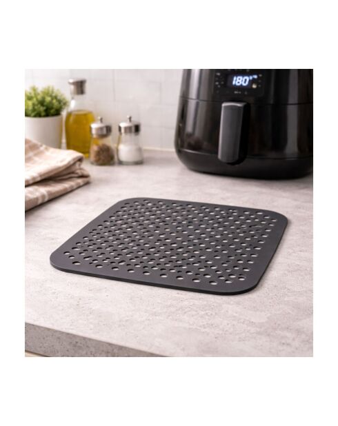 Tapis de cuisson carré en silicone Airfryer gris - 18,5x18,5 cm
