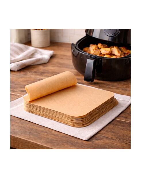 Lot de 50 feuilles de cuisson carrées Airfryer beige - 23x2 cm