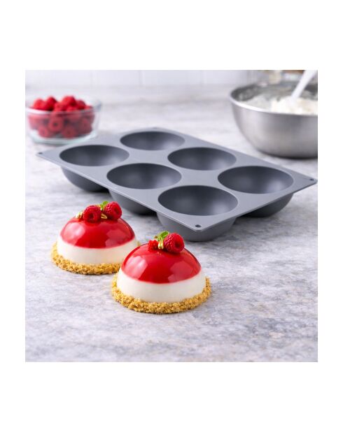 Plaque moule pour 6 grands dômes en silicone grise - 25x17 cm
