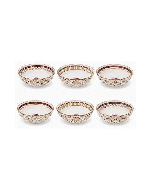 Lot de 6 assiettes creuses en porcelaine Sabela beige/bordeaux - D.21x7 cm