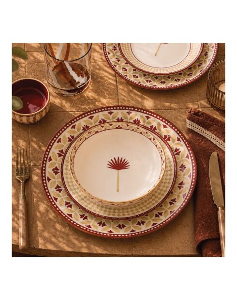 Lot de 6 assiettes creuses en porcelaine Sabela beige/bordeaux - D.21x7 cm