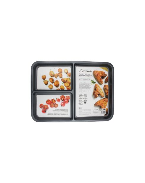 Fuente antiadherente para horno Compartifour gris con 3 compartimentos, 45,4 x 32,7 x 2,6 cm
