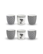 Set van 6 Villa les Pins zwart/witte porseleinen kopjes - 0,2 L