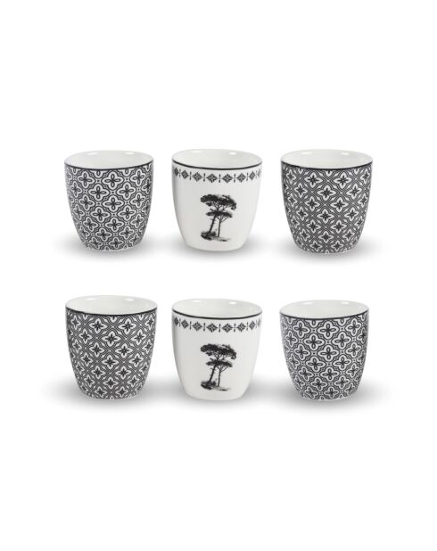 Lot de 6 gobelets en porcelaine Villa les Pins noir/blanc - 0.2 L