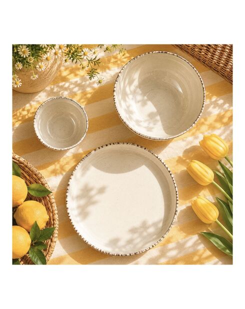 Lot de 6 grandes assiettes en céramique Coton blanches - D.26,8x2,1 cm