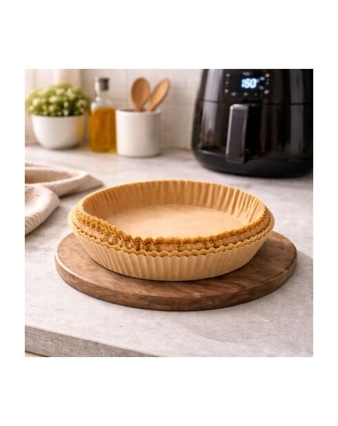 Lot de 50 moules ronds en papier sulfurisé Airfryer beige - 20x5 cm