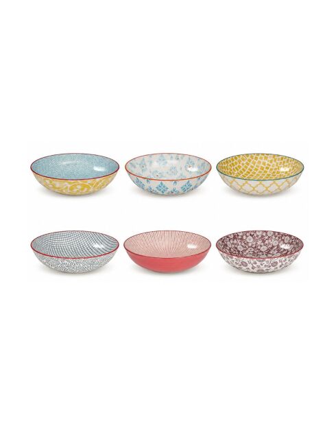 Lot de 6 assiettes creuses designe 1 en porcelaine Sabae multicolore - D.21x7 cm