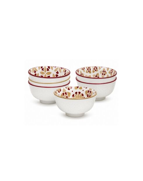 Lot de 6 petits bols en porcelaine Sabela beige/bordeaux - D.11x6 cm
