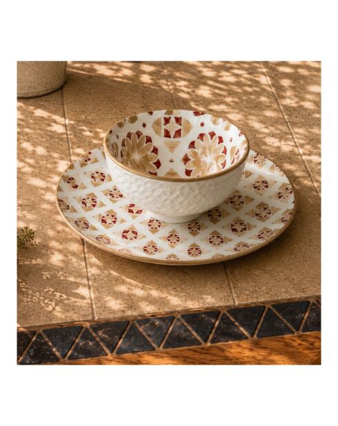 Lot de 6 petits bols en porcelaine Sabela beige/bordeaux - D.11x6 cm