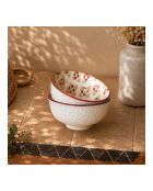 Lot de 6 petits bols en porcelaine Sabela beige/bordeaux - D.11x6 cm