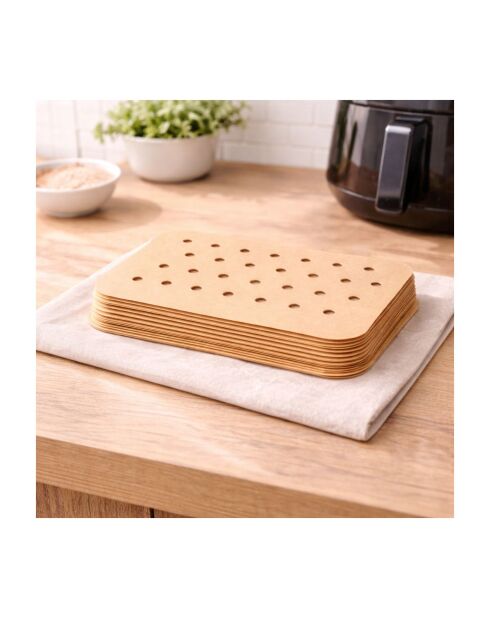 Lot de 50 feuilles de cuisson rectangle en papier sulfurisé Airfryer beige - 19x13x2 cm