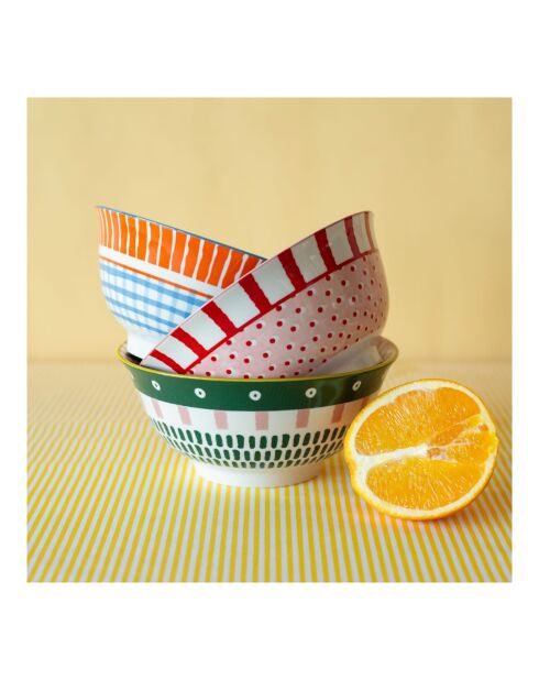 Lot de 6 grands bols en porcelaine Fruits en Folie multicolore - D.18x8,5 cm
