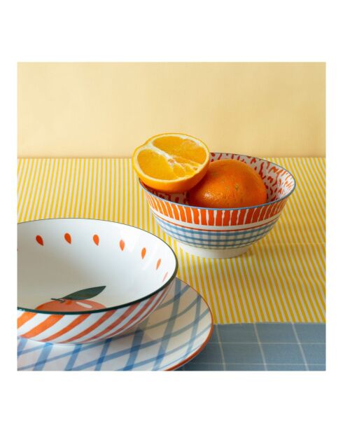 Lot de 6 grands bols en porcelaine Fruits en Folie multicolore - D.18x8,5 cm