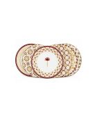 Set van 6 kleine porseleinen borden Sabela beige/bordeaux - D.20x2 cm