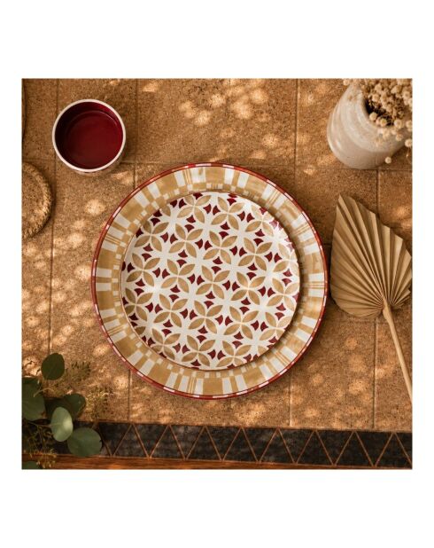 Lot de 6 petites assiettes en porcelaine Sabela beige/bordeaux - D.20x2 cm