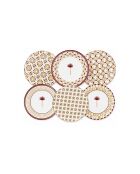 Set van 6 kleine porseleinen borden Sabela beige/bordeaux - D.20x2 cm