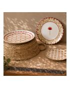 Set van 6 kleine porseleinen borden Sabela beige/bordeaux - D.20x2 cm