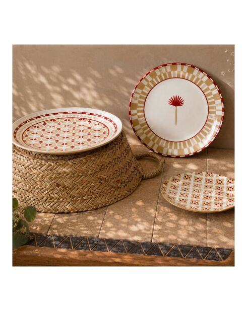 Set van 6 kleine porseleinen borden Sabela beige/bordeaux - D.20x2 cm