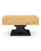 Table basse Alexia plateau relevable dépliant pied noir/bois - 90x50x45 -58.5 cm
