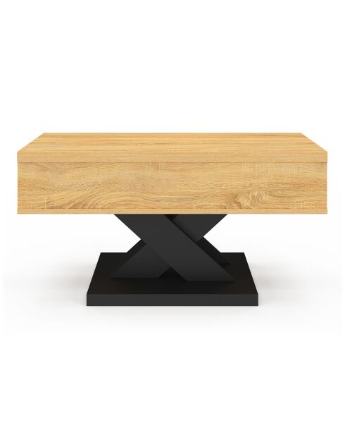 Table basse Alexia plateau relevable dépliant pied noir/bois - 90x50x45 -58.5 cm