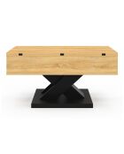 Table basse Alexia plateau relevable dépliant pied noir/bois - 90x50x45 -58.5 cm