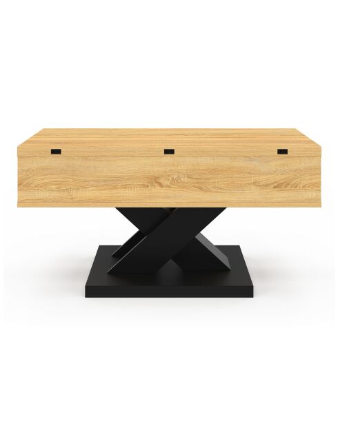 Table basse Alexia plateau relevable dépliant pied noir/bois - 90x50x45 -58.5 cm