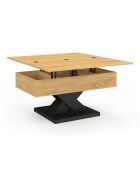 Table basse Alexia plateau relevable dépliant pied noir/bois - 90x50x45 -58.5 cm