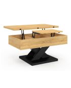 Table basse Alexia plateau relevable dépliant pied noir/bois - 90x50x45 -58.5 cm