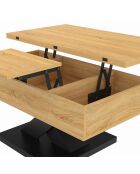 Table basse Alexia plateau relevable dépliant pied noir/bois - 90x50x45 -58.5 cm