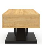 Table basse Alexia plateau relevable dépliant pied noir/bois - 90x50x45 -58.5 cm