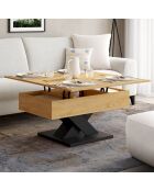 Table basse Alexia plateau relevable dépliant pied noir/bois - 90x50x45 -58.5 cm