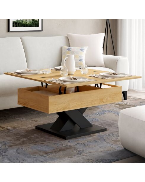 Tavolino Alexia con piano ribaltabile con piede nero/legno - 90x50x45 -58,5 cm