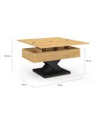 Table basse Alexia plateau relevable dépliant pied noir/bois - 90x50x45 -58.5 cm