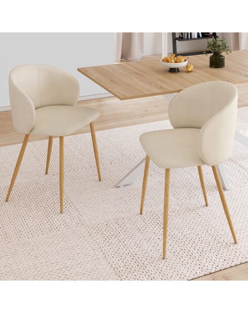 Set van 2 fluwelen stoelen Léona crème - 51x53x71 cm